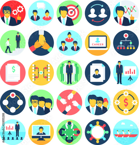 Teamwork and Organization Flat Icons Set
