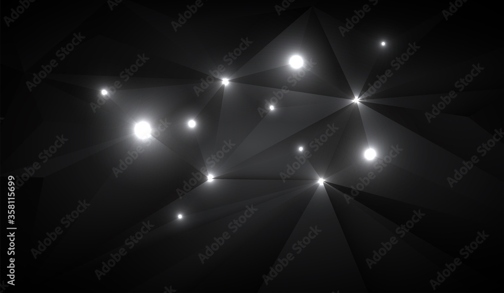 Obraz premium black abstract geometric background with random shiny lights. ideal for cover design, techno concept works. vector illustration.