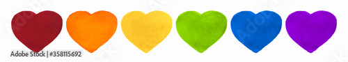 Watercolor Hand Painted Colorful Hearts Set. Ranbow Flag Isolated