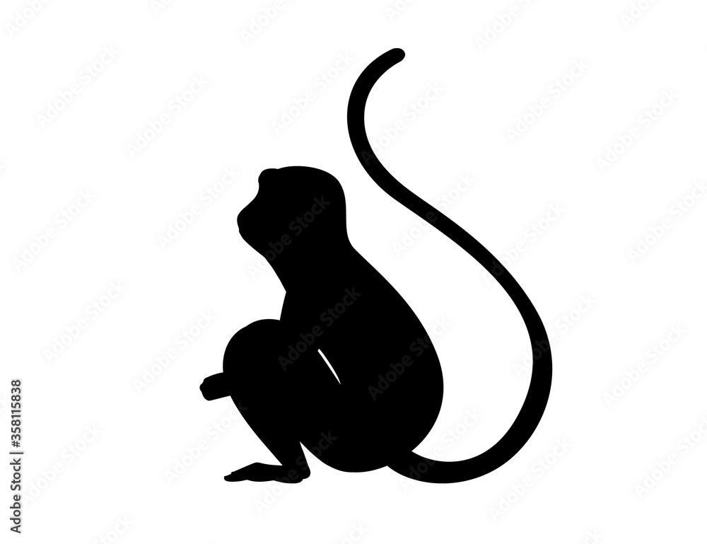 Ταπετσαρία Black silhouette cute vervet monkey cartoon animal design flat vector illustrati