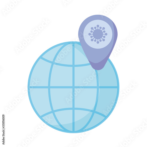 sphere planet with pin location , flat style icon