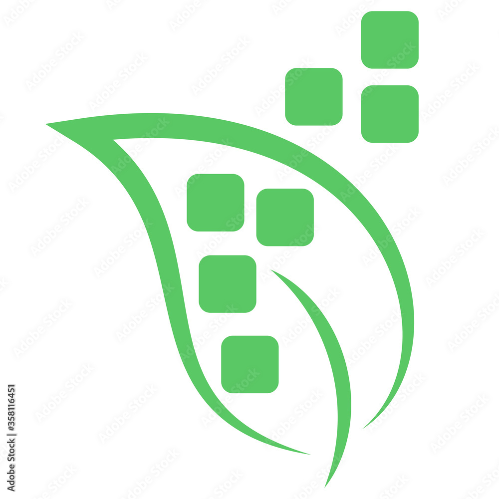 Blatt und Rechtecken, Pixel, Blatt und Pflanze Logo Blatt und Rechtecken, Pixel, Blatt und Pflanze Logo