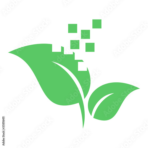 Zwei Blätter, Pflanze und Pixel, Multimedia, Logo