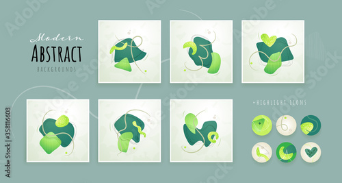 Set of Creative minimalist hand drawn abstract illustration. Modern abstract shapes in contemporary style for social banner background, stories post, postcard, flyer or brochure design.
