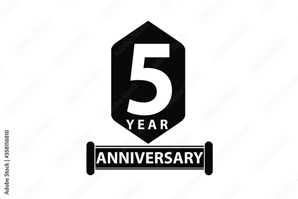 5 year anniversary Sign Ribbon All Black space vector illustration on White background - Vector 5 year anniversary Sign Ribbon All Black space vector illustration on White background - Vector