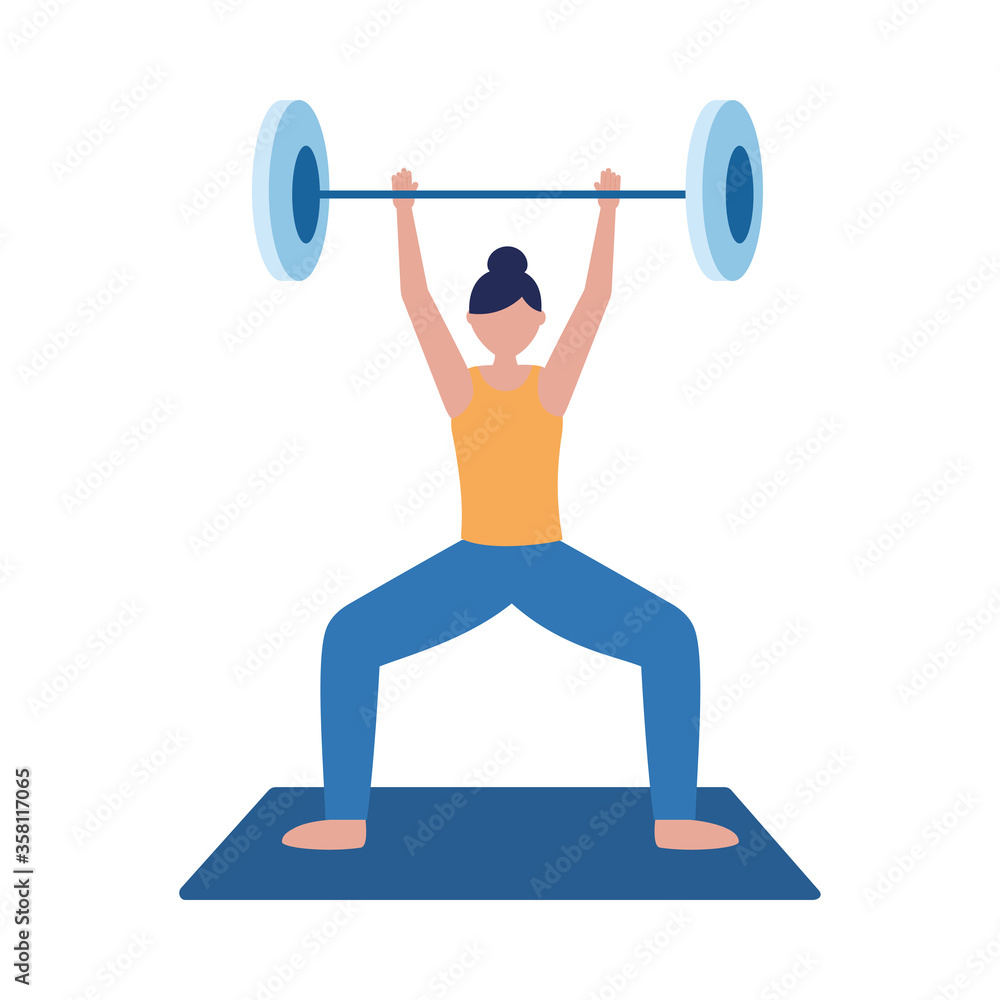 Obraz premium Woman with sportswear doing exercise with weights vector design