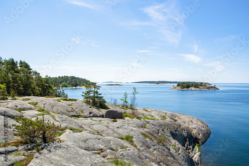 The rocky view of Porkkalanniemi and view to the Gulf of Finland and island, Finland © hivaka