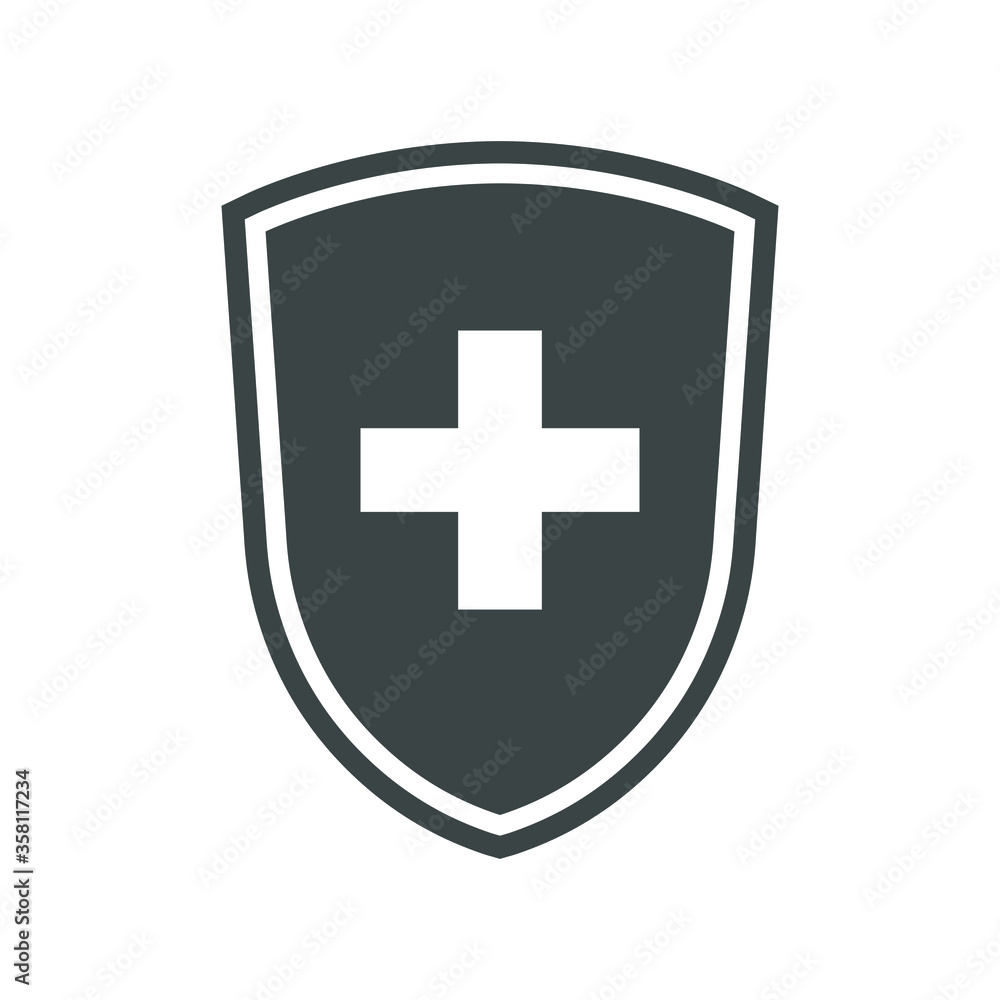 Protection of immunity graphic icon. Shield immune system concept. Protection health sign isolated on white background. Vector illustration Protection of immunity graphic icon. Shield immune system concept. Protection health sign isolated on white background. Vector illustration