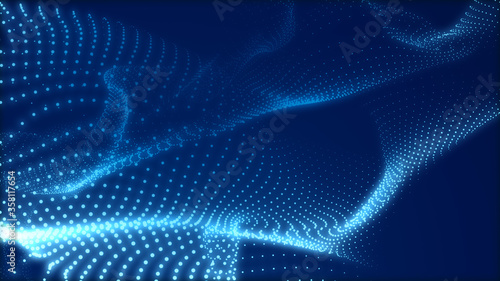 Dot blue wave light screen gradient texture background. Abstract technology big data digital background. 3d rendering.