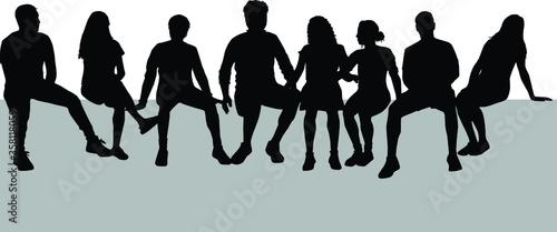 Black silhouettes of people sitting on a bench