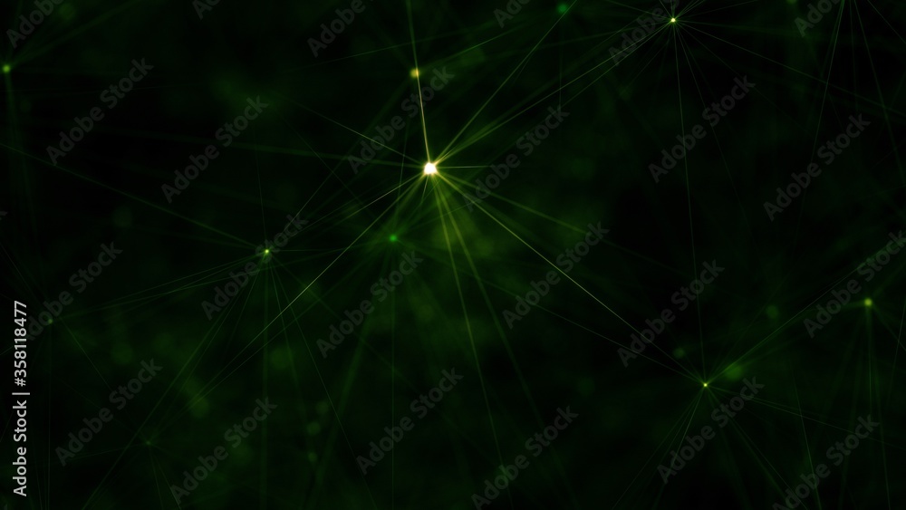 Festive Magic and Divine Green Glowing Stars Lights and Polygon Lines 3D Illustration on Black Background Festive Magic and Divine Green Glowing Stars Lights and Polygon Lines 3D Illustration on Black Background