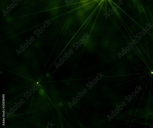 Festive Magic and Divine Green Glowing Stars Lights and Polygon Lines. Square Web Banner 3D Illustration on Black Background