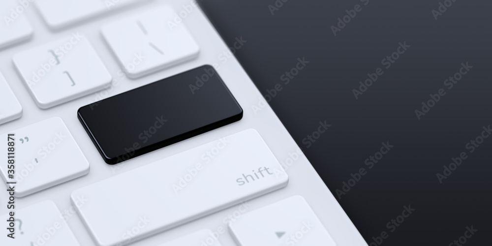 Modern keyboard with blank black key to enter text or logo with copy space. 3d illustration. Modern keyboard with blank black key to enter text or logo with copy space. 3d illustration.