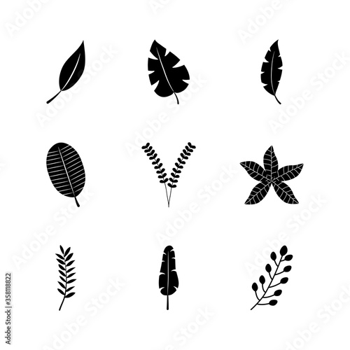 icon set of tropical leaves and exoctic leaves, silhouette style