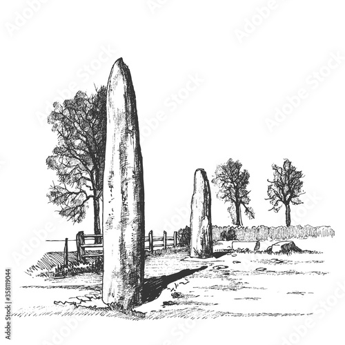 Menhir Stones Sketch Drawing Megaliths Stone Age. Vector