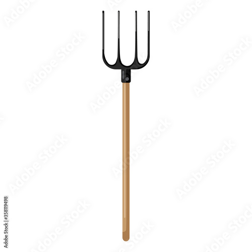 Pitchfork on white background isolated. Metal hayfork with wooden hand in style flat. Garden tool vector