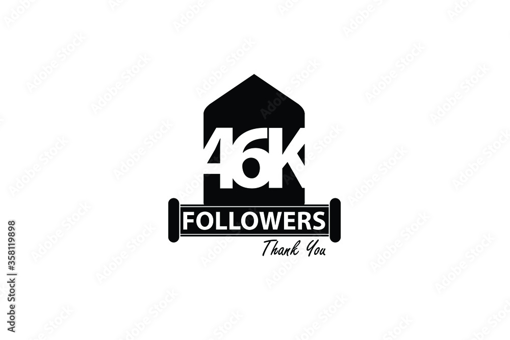 46K,46.000 Followers Thank you. Sign Ribbon All Black space vector illustration on White background - Vector