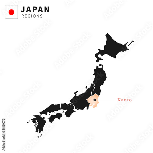 Vector Illustration of each japan region prefecture Kanto, white background , japan national flag