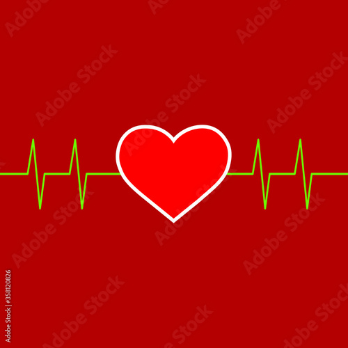  Heart on red background, vector illustration