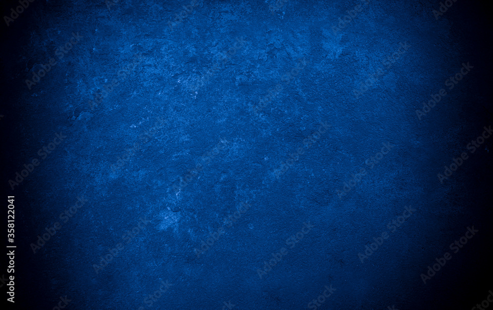 Naklejka Old wall pattern texture cement blue dark abstract blue color design are light with black gradient background.