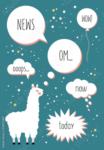Set of the bubbles speech different shapes and llama