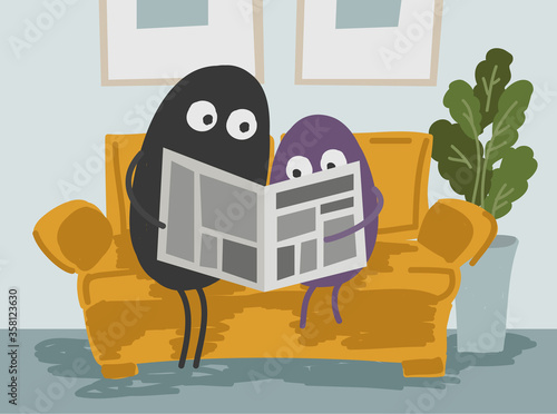 Family of funny creatures are reading on the sofa