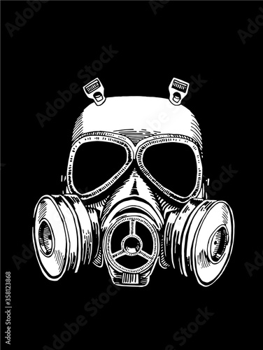 White gas mask isolated on black background, vector graphical illustration, anti virus  protection element