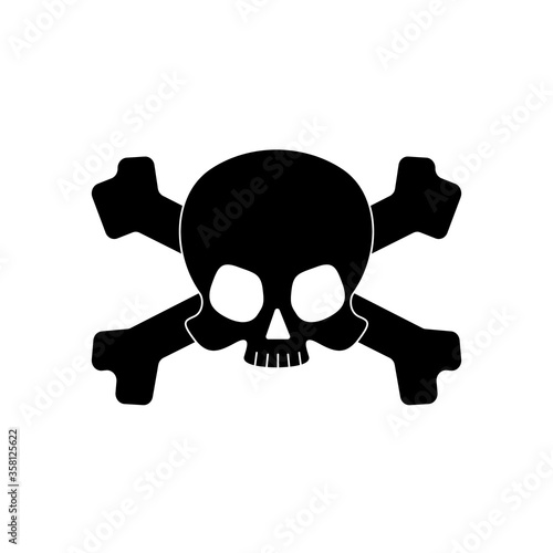 Skull with crossbones overlaped silhouette isolated on white background. Vector illustration.