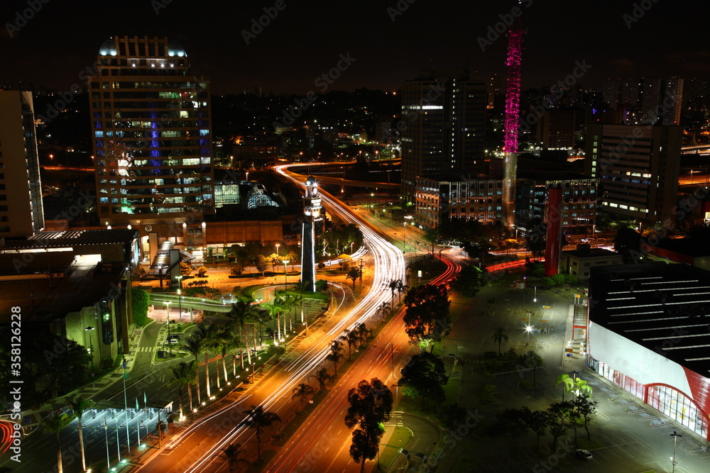 Sao Paulo city skyline with Morumbi district during night, Brazil