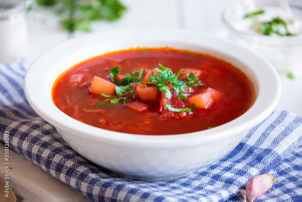 Vegetable soup borsch made with beetroot and other vegetables Vegetable soup borsch made with beetroot and other vegetables