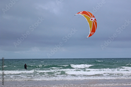 kitesurfer at Gwythian Beach in Cornwall