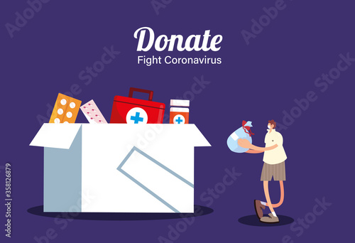 man with medical masks donating medicines, covid 19