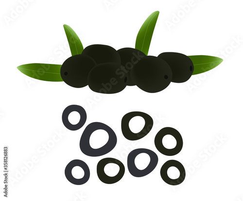 Green Olives and Leaves - Illustration Icon Isolated
