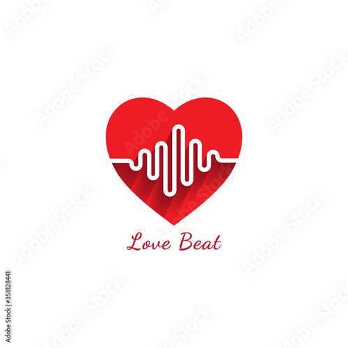 Love beat logo design template. Heart or love icon with pulse signal logo concept. Pictrogram vector illustration isolated on white background