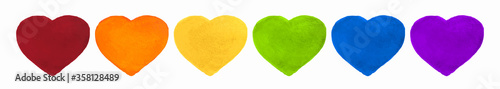 Watercolor Hand Painted Colorful Hearts Set. Ranbow Flag Isolated