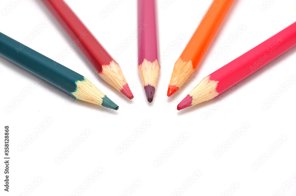 Pencils сolored on a white background close up. Drawing, art Pencils сolored on a white background close up. Drawing, art