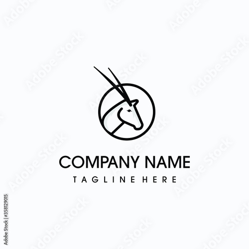 Oryx logo design template. Awesome a oryx with circle logo. A oryx line art logotype.