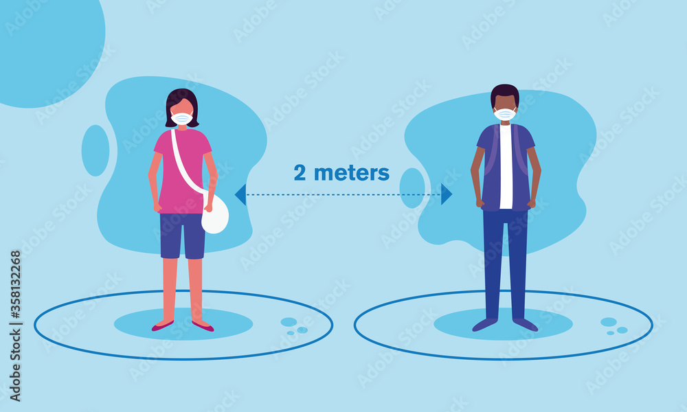 Social distancing between boy and girl with masks vector design Social distancing between boy and girl with masks vector design