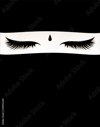 Muslim woman face covered with niqab (face cover). Vector closed eyes. Graphic illustration.