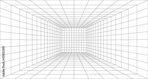 Fotografiet Room perspective grid background 3d Vector illustration