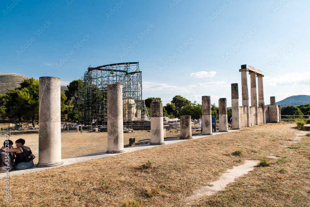 Naklejka premium Ruins of the sanctuary of Asclepius at the ancient Epidaurys archeological site, Argolis, Greece