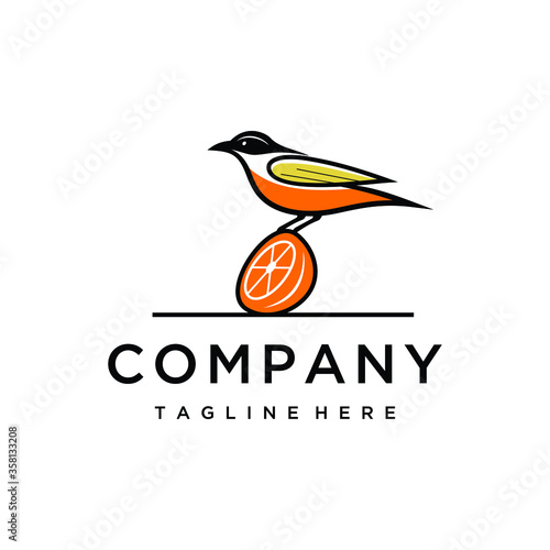 Oriole bird logo design template. Awesome a oriole bird with orange fuit logo. A oriole bird line art logotype.