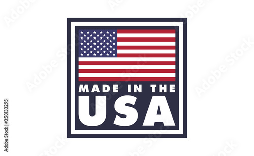 Made in USA badge. United States of America flag colors. American patriotism sign.