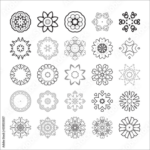 Circular drawing, mandalas for your projects. Set of abstract design elements.