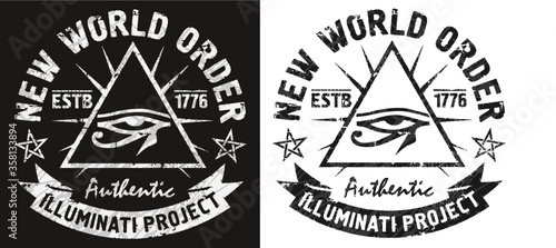 'New world order' artworks for t-shirt and poster.All seeing eye of Horus in a triangle.