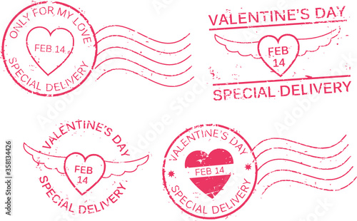  St. Valentine's day. Postal grunge stamps.