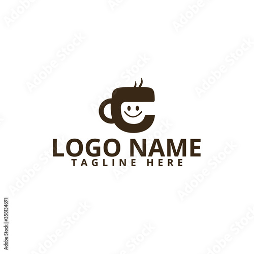 CoffeeShop Vector Logo Design, Cup Icon with Smile.