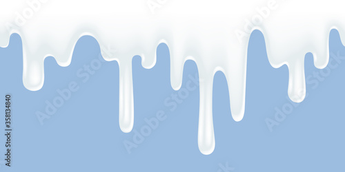 Flowing down milk or yogurt isolated on light blue background