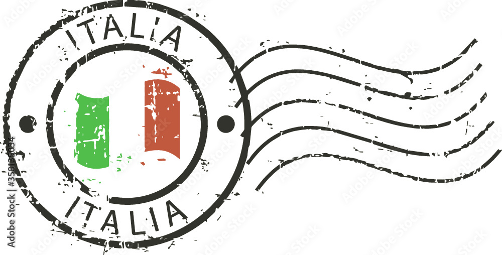 Postal grunge stamp 'Italy'. Italian flag in the middle. Postal grunge stamp 'Italy'. Italian flag in the middle.