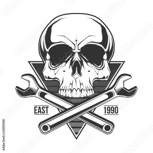 Service skull illustration for t-shirt print. Vector fashion illustration 